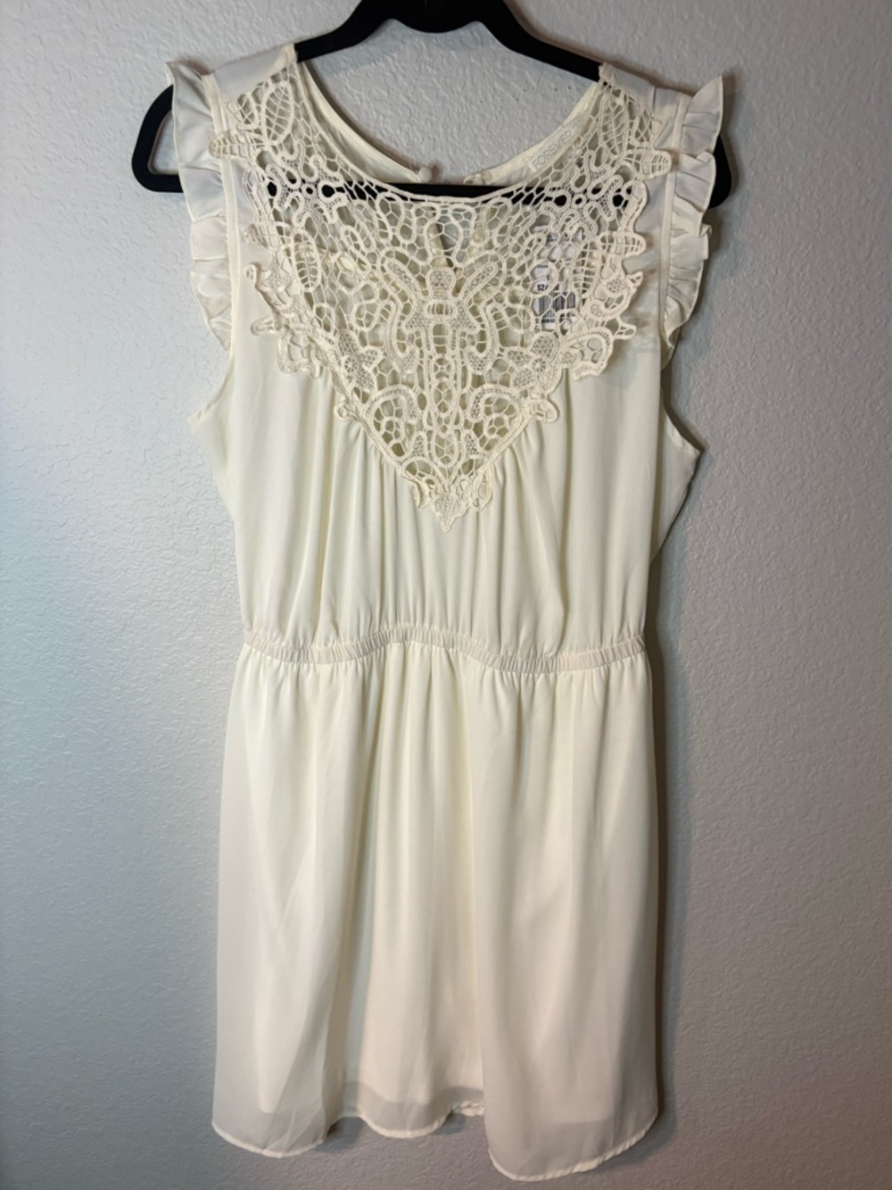 Forever 21 Cream Crochet Yoke Ruffle Mini Dress